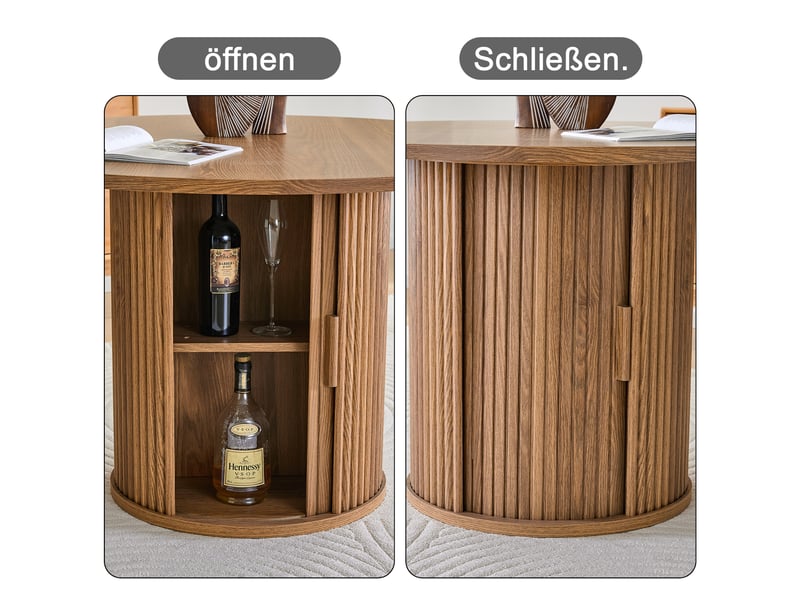  Table à manger ronde 120 cm avec rangement - 4 à 6 personnes |- style campagne - bois  - Conforama W