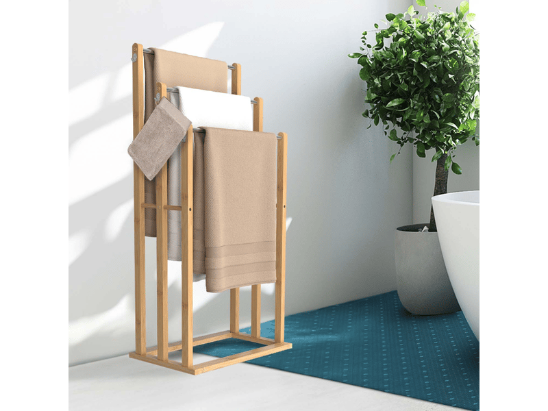 Porte-serviettes sur pied 3 niveaux rita en bambou  - Conforama B