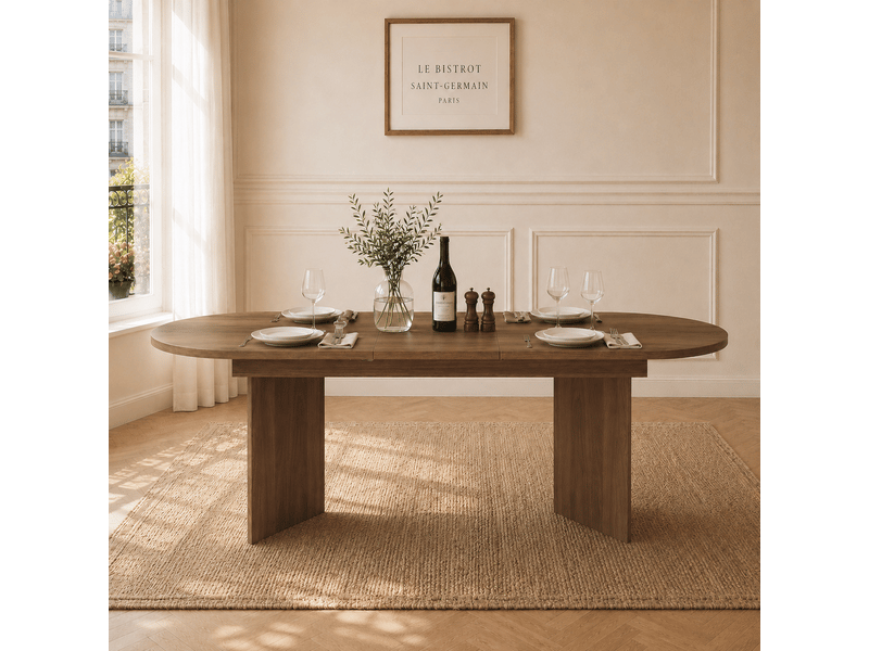  Table à manger extensible 120160x80 cm pour 4 à 6 personnes, table de salle à manger avec plateau épais et coins arrondis, style épuré, coloris noyer Seren Glow - Conforama E