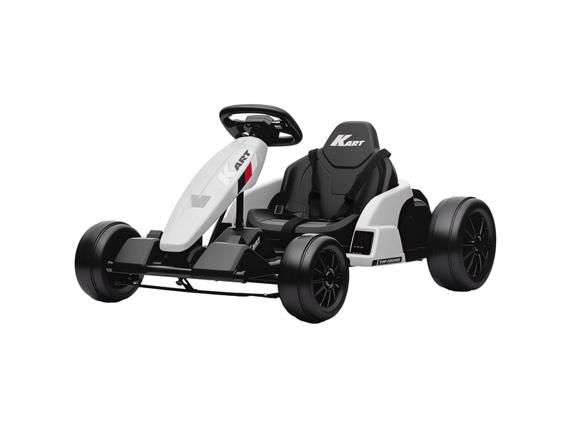  Kart électrique 24 v pour enfants, jusqu'à 18 kmh, avec fonction drift, équipé de 2 moteurs, siège réglable, blanc  - Conforama B