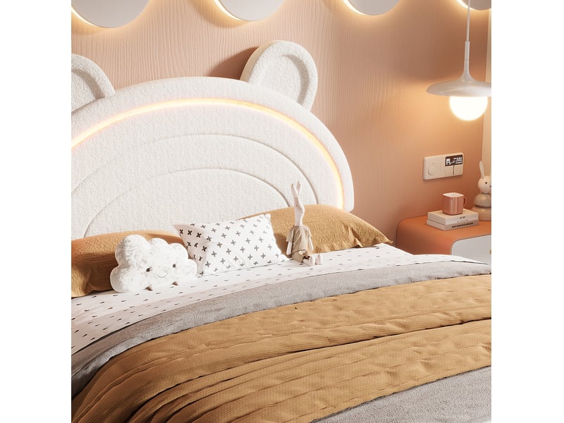  Lit enfant 90x200 cm, lit simple avec 4 tiroirs et led commandée par application couleur beige sans matelas, moderne  - Conforama E
