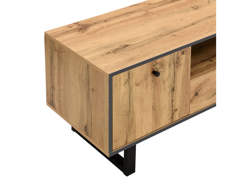 Meuble tv 190x40x50 cm avec 3 portes, 3 niches, tiroir et led intégrées, panneau de particules, bois naturel et anthracite  - Conforama R
