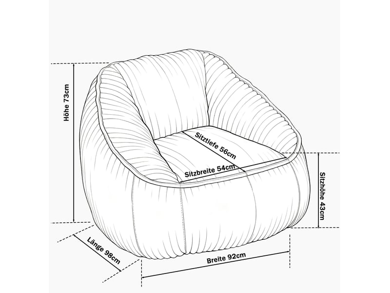 Fauteuil poire en velours côtelé noir avec mousse à mémoire de forme, confort enveloppant au quotidien - Conforama C