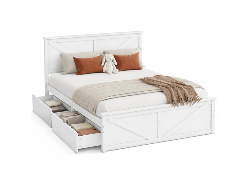  Lit 160x200 avec 4 tiroirs de rangement et tête de lit blanc cravdom  - Conforama A