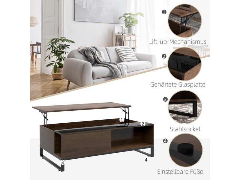Table basse relevable,102x58x35,5 cm,avec rangement,mdf,noyer et noir - Conforama D