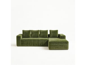 Canapé d’angle modulable 261 x 168 cm avec méridienne gauche, assise profonde, velours côtelé, sans montage, vert