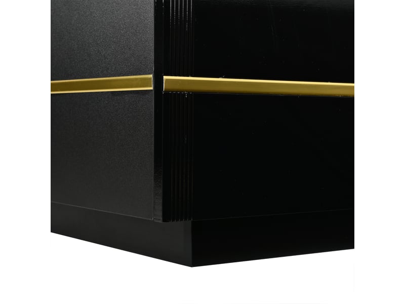 Table basse noire et or 100x50 cm, table de salon moderne avec 2 portes et 1 tiroir, finition brillante - Conforama W