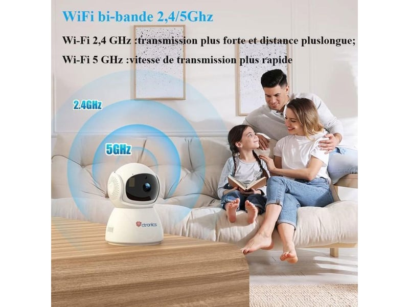  Camera wifi interieur 5mp ptz 360 detection humaine vision nocturne blanc  - Conforama E