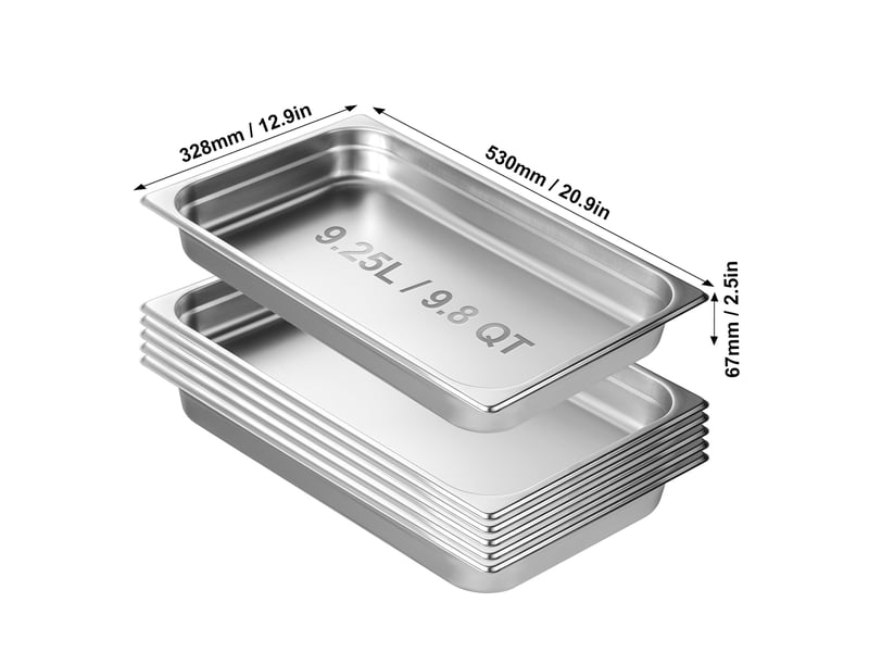  Lot de 6 poêles d'hôtel,succebuy poêles à vapeur en acier inoxydable de 0,8 mm,2,5 pouces de profondeur,pour usage industriel et scientifique  - Conforama B