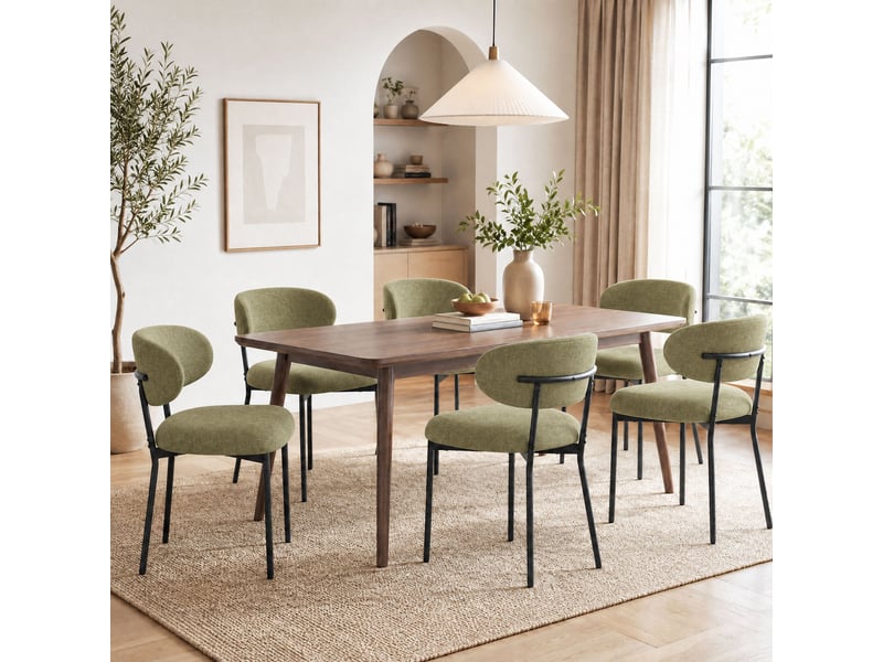  Lot de 4 chaises de salle à manger avec dossier et pieds en métal – chaises modernes rembourrées en tissu pour cuisine, salle à manger ou salon，vert  - Conforama C