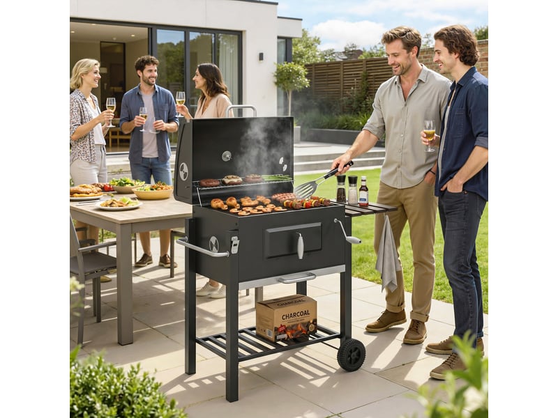  Barbecue à charbon avec fumoir et thermomètre, 2 grilles, 55 x 41,6 cm  - Conforama D