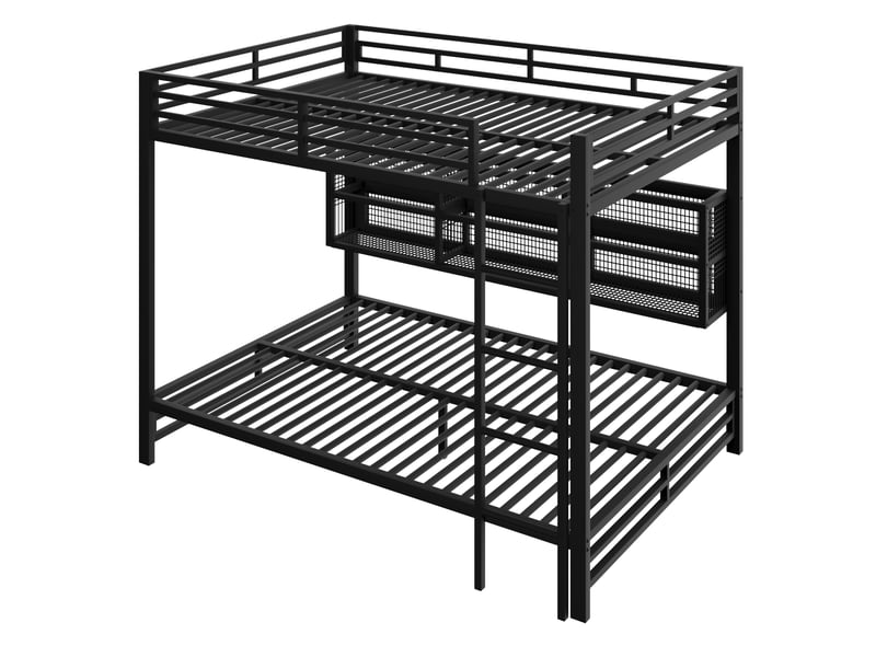  Lit superposé 140 x 200 cm, rangements, led, noir  - Conforama E