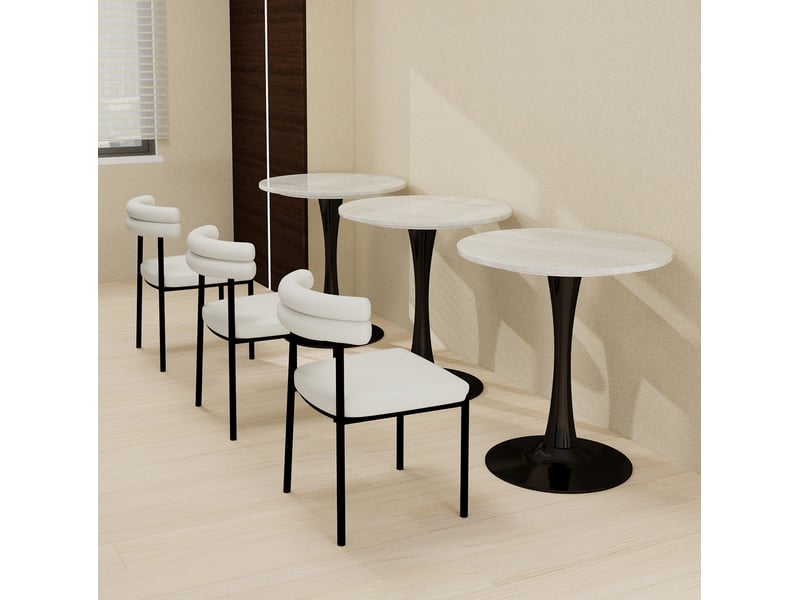  Bout de canapé ronde 70x70x72 cm, design épuré, noir et coloris blanc, motif de marbre en mdf  - Conforama B