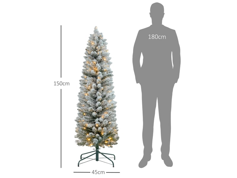  Sapin de noël enneigé avec 263 branches et lumières led blanches, en plastique et métal, ø45 x 150 cm, vert  - Conforama C