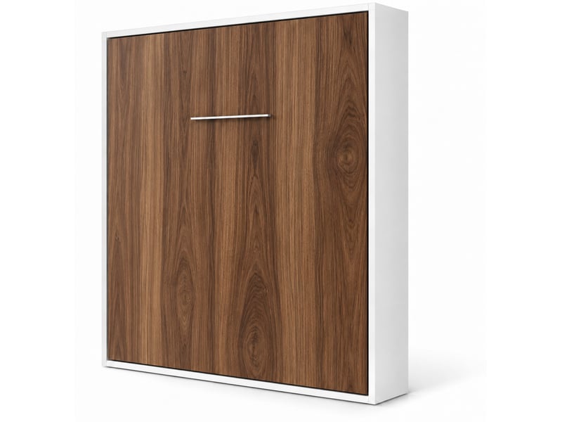  Lit escamotable vertical kola – seulement 34,5cm de profondeur, le confort d’un vrai lit-90x190-cadre blanc-façade noyer  - Conforama A