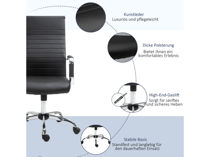  Fauteuil de bureau ergonomique en similicuir, rembourré, inclinable, réglable en hauteur, noir  - Conforama D