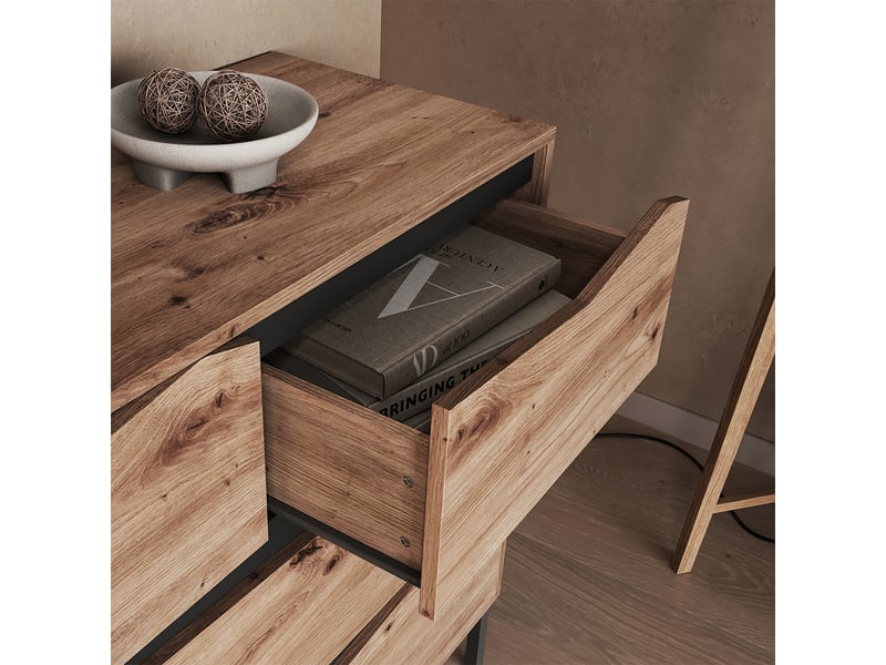  Vicco commode avec tiroirs, chênenoir, 140x85cm avec 7 tiroirs  - Conforama D