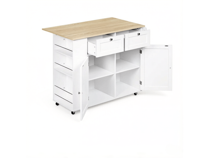 Îlot de cuisine mobile 101x62x86 cm avec plateau rabattable, blanc et chêne clair - Conforama A