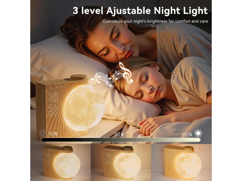  Réveil et veilleuse enfant avec simulateur d'aube - réveil lumineux avec 15 sonneries, fonction snooze,8 couleurs rgb, 10 sons naturels avec minuterie  - Conforama D