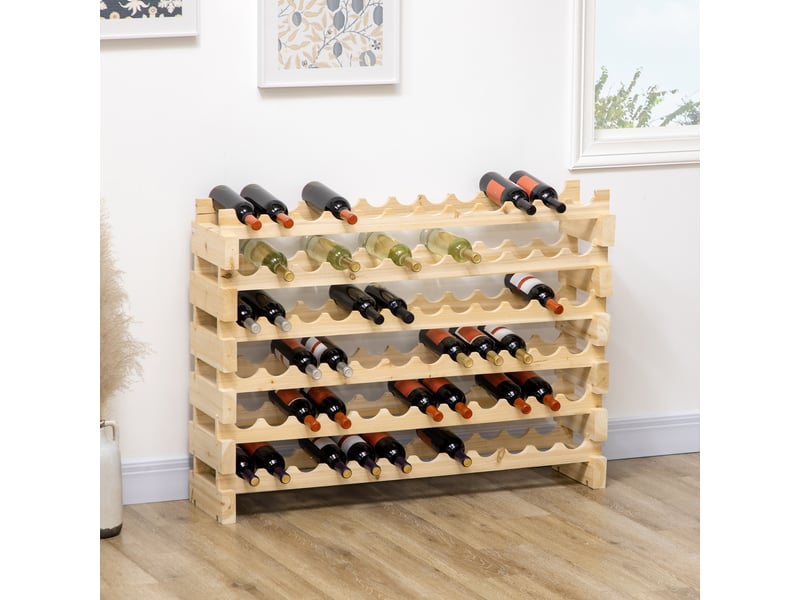  Casier à bouteilles pour 72 bouteilles, étagère à vin avec 6 niveaux modulable et superposable, casier à vin en bois de sapin massif, pour cave, bars, sous-sols, bois naturel, 114x28x85cm  - Conforama D