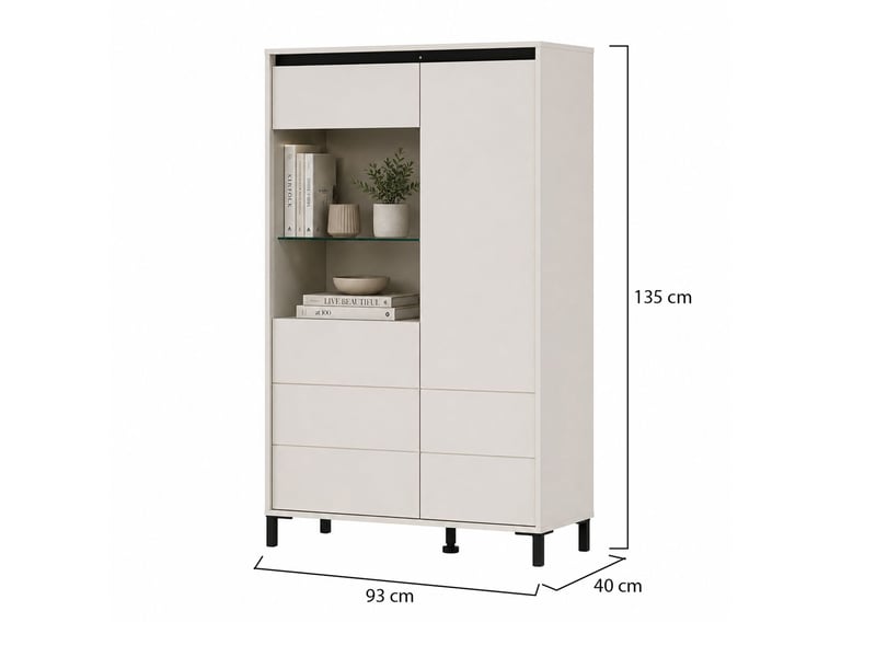  Buffet vignate, bahut 4 étagères, 93x40x135h cm blanc crème Vignate - Conforama E