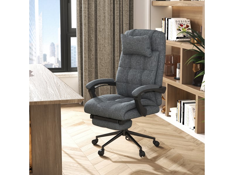  Fauteuil de bureau ergonomique inclinable, fauteuil de direction à dossier haut, avec appui-tête et repose-pieds amovible, 66 x 76 x 112-120 cm, gris  - Conforama C