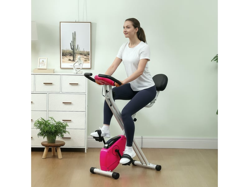  Vélo d'appartement pliable - collaboration .fr x ffhandball - 8 niveaux de résistance, dossier selle réglable, rose  - Conforama C