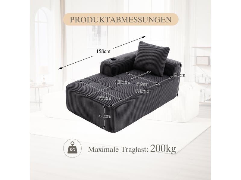 Canapé 2 places en velours côtelé gris foncé avec porte-gobelets intégrés et poches latérales pratiques - Conforama C
