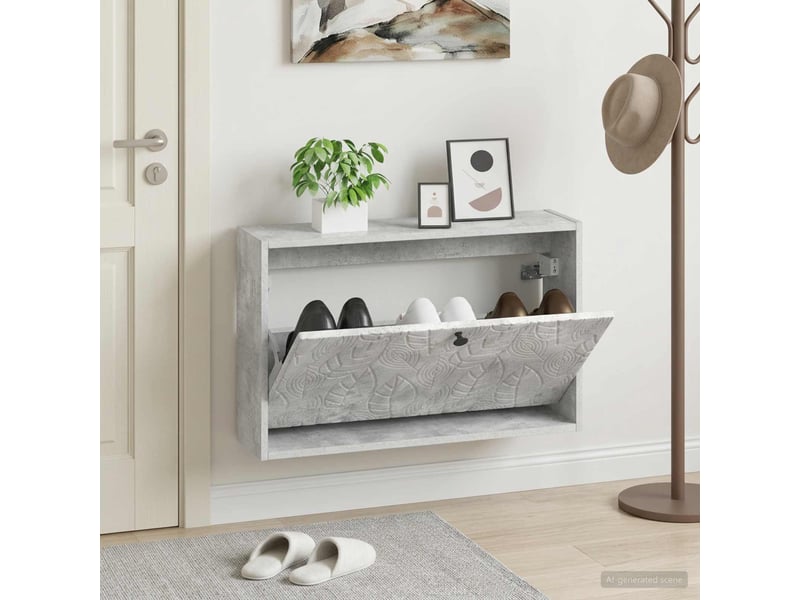 Meuble à chaussures mural, armoire à chaussures delft 71x17x43 cm gris béton  - Conforama B
