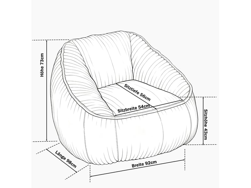  Fauteuil pouf à mousse à mémoire de forme, dossier enveloppant en velours côtelé camel et marron, 98 × 92 × 73 cm  - Conforama D