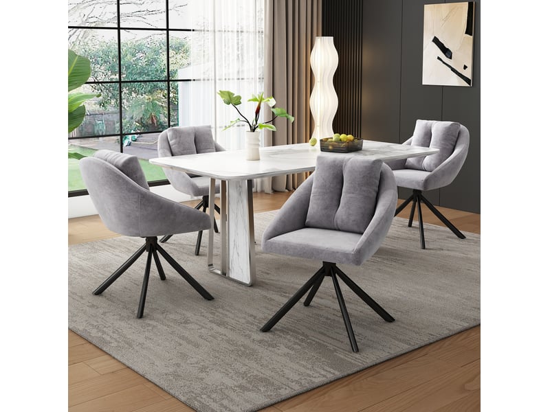  Lot de 2 chaises pivotantes 65x59x79 cm, confortables, velours gris, design ergonomique, pieds en métal noir  - Conforama D