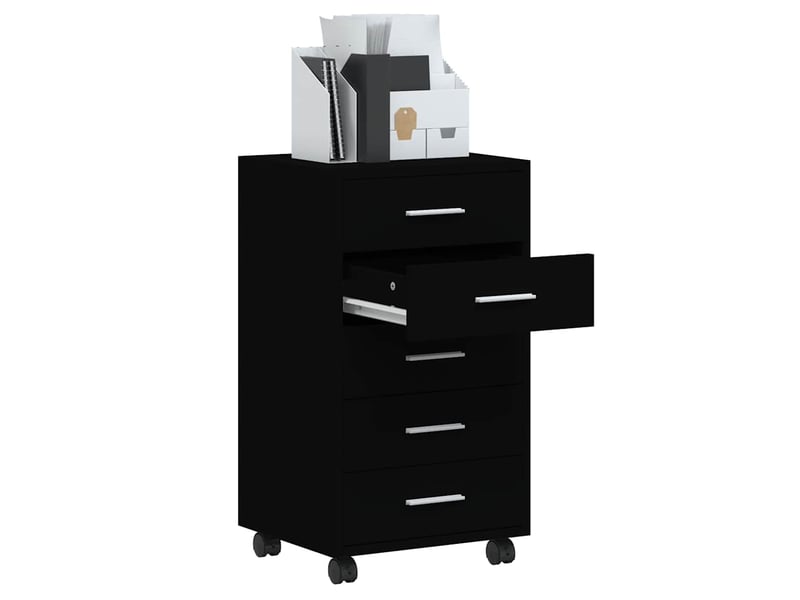  Armoire de rangement bureau, armoire à tiroirs avec roulettes noir bois d'ingénierie  - Conforama C
