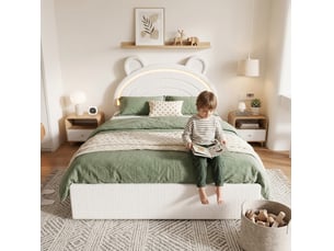 Lit avec rangement 140x200 cm <strong>REDOM</strong>  <strong></strong> coloris beige