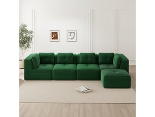 Canapé d'angle, canapé modulaire 4 places pour salon, cord, assise profonde, coussins doux, sans montage, antidérapant, vert
