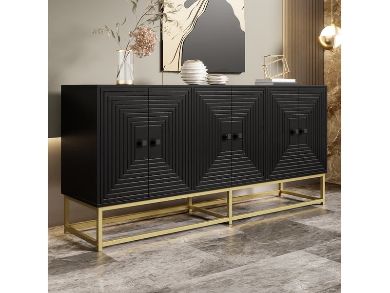 Buffet de rangement noir mat 3 portes doubles en panneau de particules, 160 x 38 x 75,5 cm - Conforama C