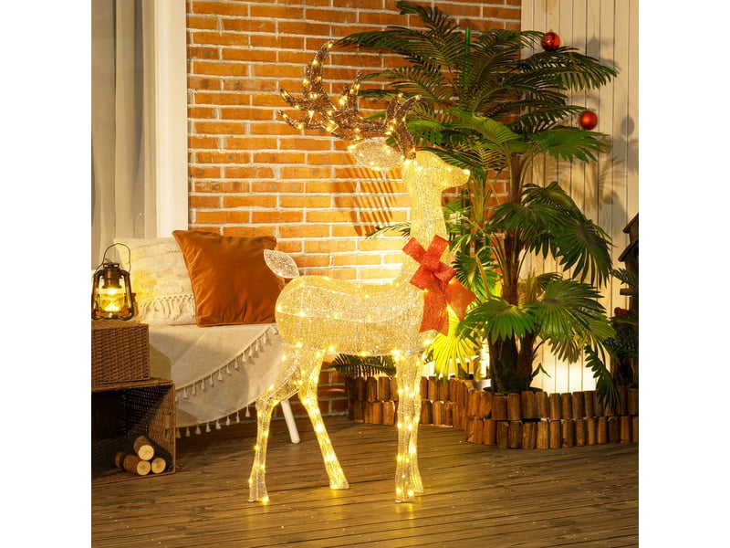  Renne de noël lumineux, décoration renne lumineux noël en acier, avec 137 led blanc chaud, 66 x 25 x 135 cm, or  - Conforama C
