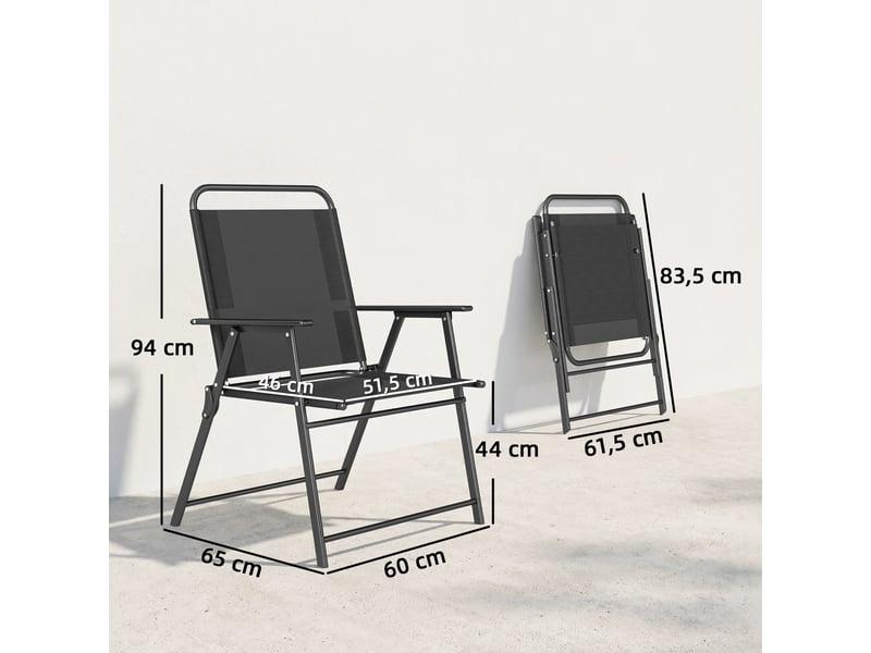  Lot de 4 chaises de jardin, chaises pliantes, acier, textilène, 65x60x94cm, noir  - Conforama E