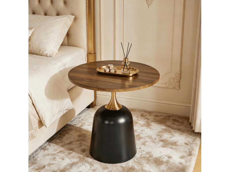  Table basse ronde avec base métallique lestée, style nordique, en mélamine, pour salon et chambre, noyer et noir  - Conforama C