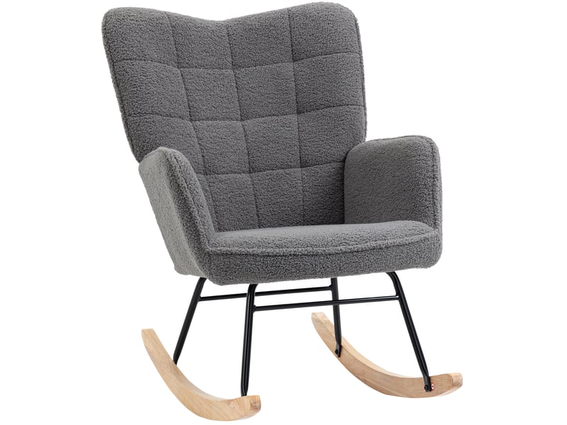 Fauteuil à bascule avec accoudoirs, dossier haut rembourré et effet tufté, en polyester gris foncé 71 × 98 × 101 cm - Conforama A