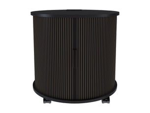Meuble nuit rond 60x60x60 cm, table de chevet compacte avec tiroir intégré et prise électrique, design mid-century