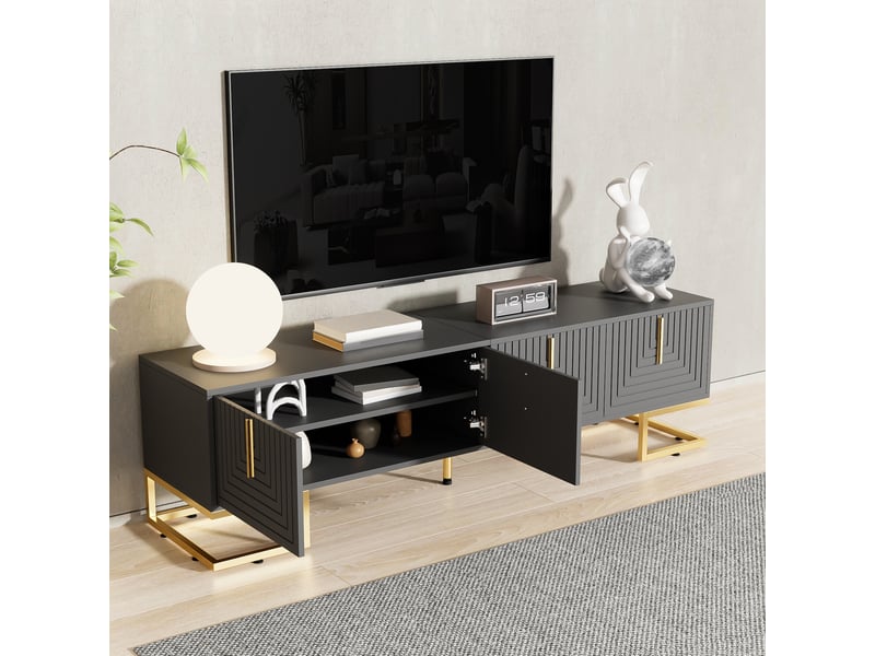  Meuble tv modenvie 170 x 40 x 45,5 cm gris anthracite 4 portes pieds dorés  - Conforama D