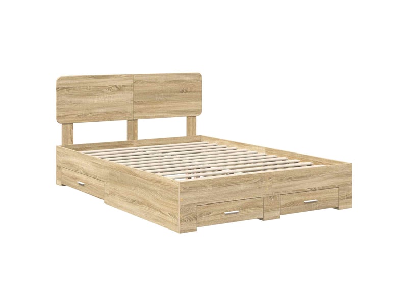  Lit double- lit adulte -  cadre de lit chêne sonoma 150 x 200 cm bois d'ingénierie  - Conforama C