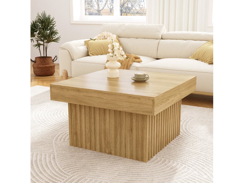  Table basse carrée 79x79x46 cm en panneau de particules et mdf, coloris naturel  - Conforama D