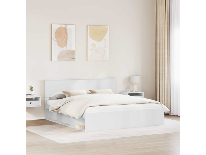  Lit double- lit adulte -  cadre de lit blanc 200 x 200 cm bois d'ingénierie  - Conforama B