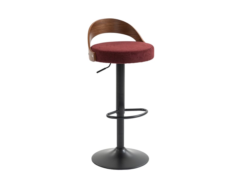  Tabourets de bar pivotants 360° lot de 2 rouge vin avec dossier bois noyer et siège pu réglable en hauteur  - Conforama E