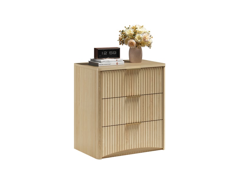  Table de chevet,58x38x64 cm,3 tiroirs,mdf,coloris chêne clair  - Conforama A