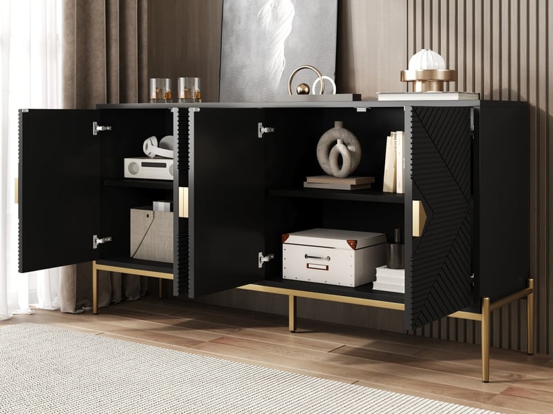  Buffet, armoire, meuble de rangement et meuble à tiroirs moderne, adapté au salonsalle à mangerentrée, quatre portes, noir  - Conforama B