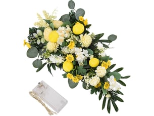 Couronne de citron printanière, couronne en larmes artificielle avec pivoines, feuilles vertes, fruits décoratifs