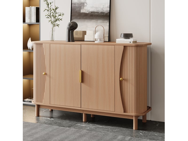 Buffet de rangement 140x40x88 cm, meuble salon, portes coulissantes, rangements ajustables, bords arrondis, mdf naturel - Conforama B