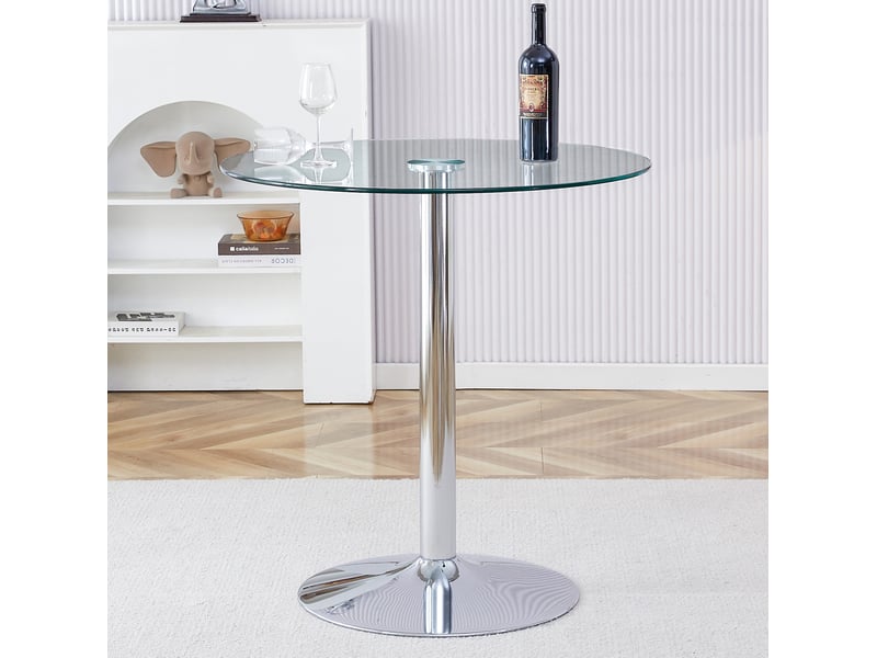 Table haute ronde en verre – design minimaliste argenté – ø 89 x h 92 cm  - Conforama B